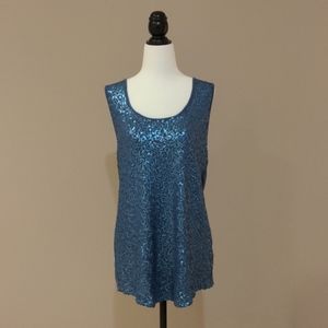 Blue Sequin Tank Top
